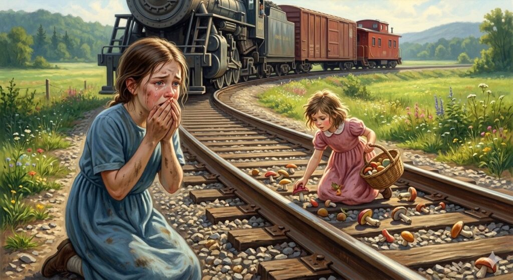 The little girl and mushrooms: