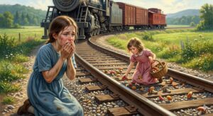 The little girl and mushrooms: